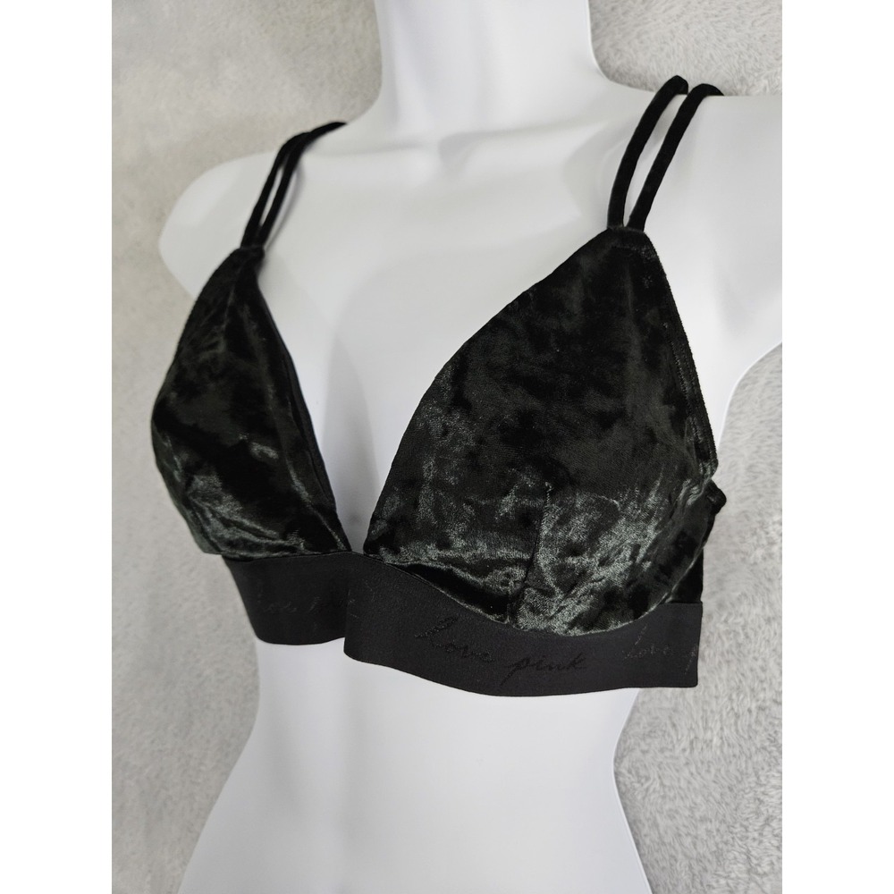 Victoria's Secret Black Velvet Bralette Love Pink Size Medium Grunge Festival - Picture 4 of 12